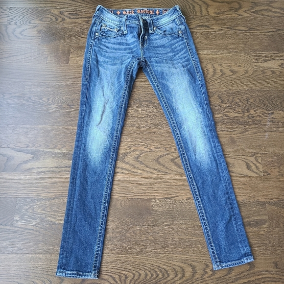 Rock Revival Blue Denim Jeans women's sz. 26 embellished pockets - Picture 1 of 11